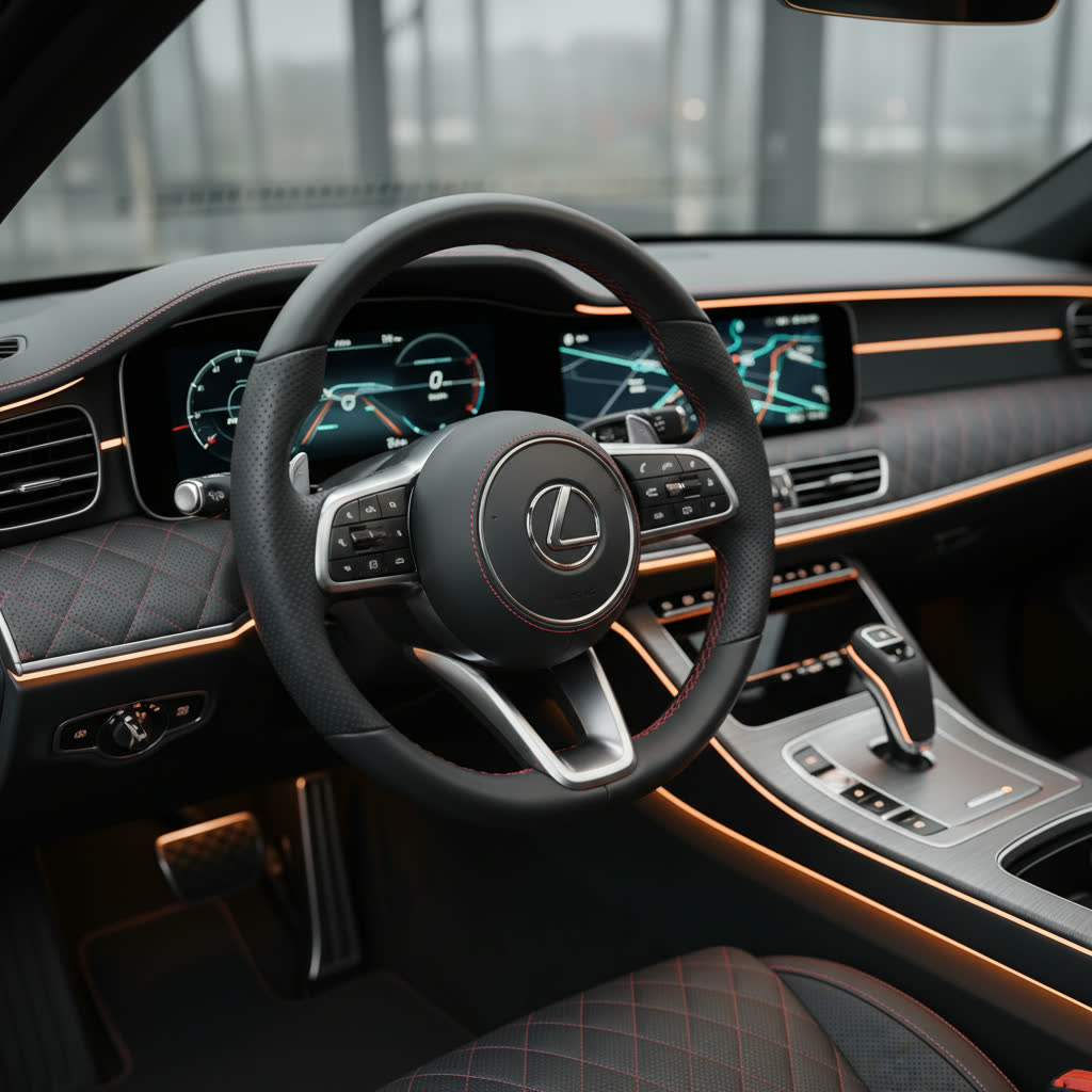 Premium car cockpit detail. AI-generated automotive interior lifestyle