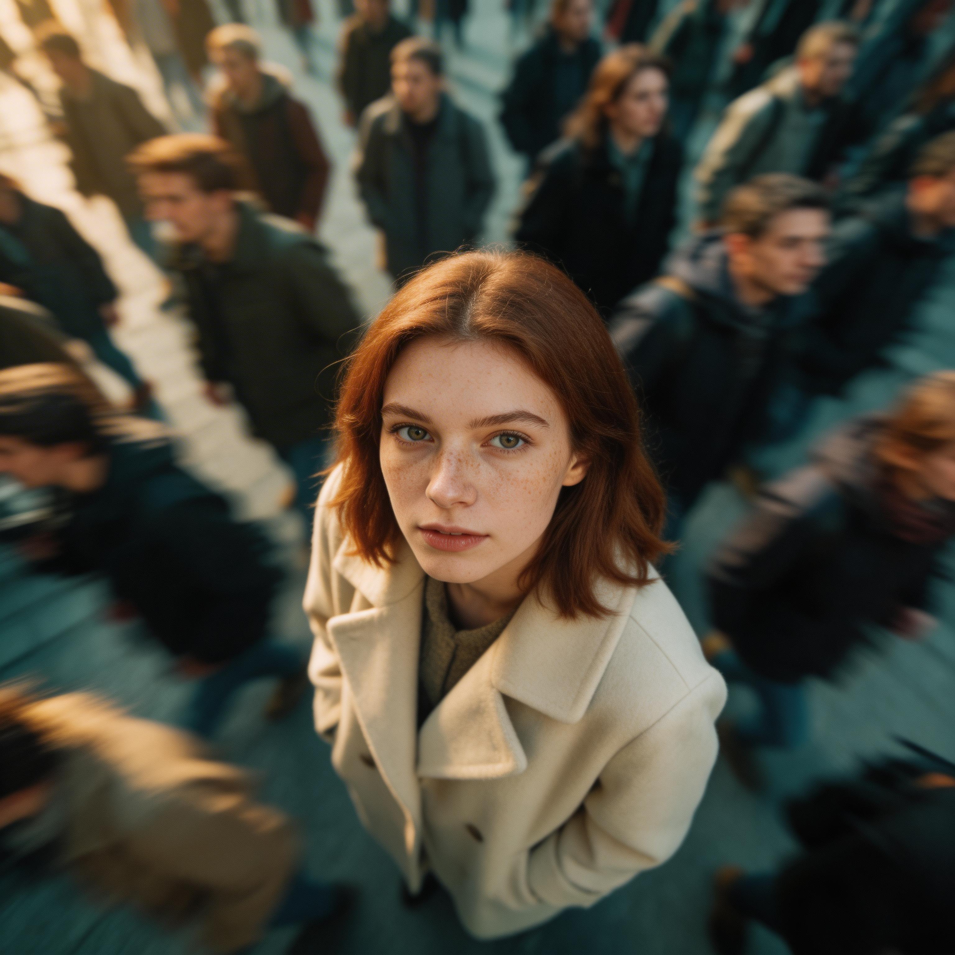 Motion-blur crowd with still subject — AI-generated viral hook frame
