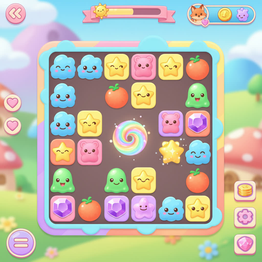 Casual match-3 mobile game screenshot, vibrant. AI-generated