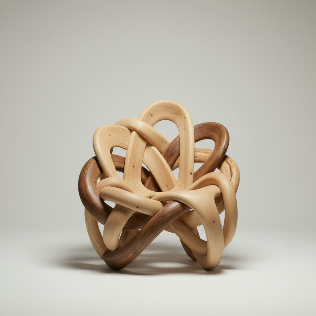 Sculptural wooden accent chair studio shot. AI-generated home product